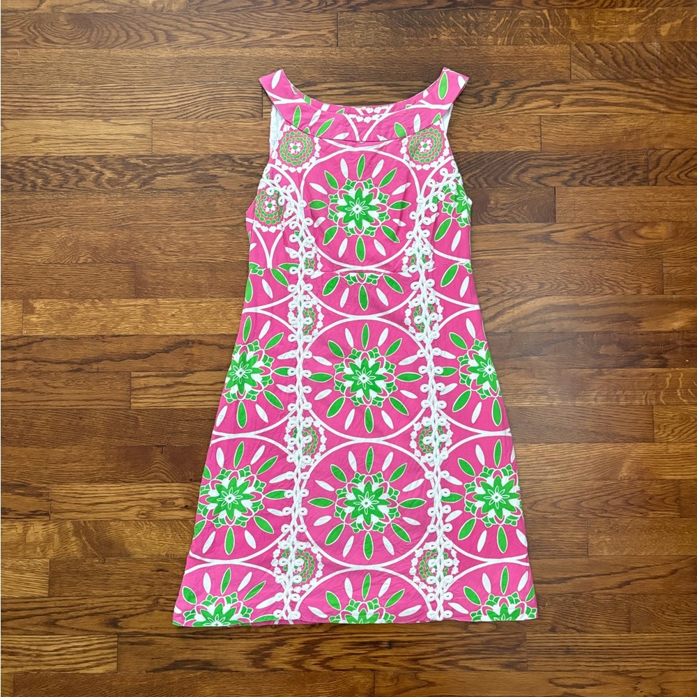 Lilly Pulitzer Pink Green and White Embroidered Dress - Size 8 - Picture 2 of 7
